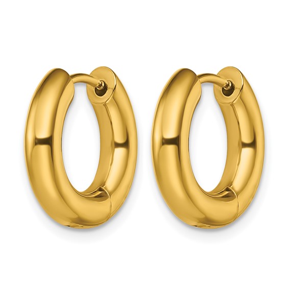 Chisel Stainless Steel Polished Yellow IP-plated 4mm Hinged Hoop  Earrings