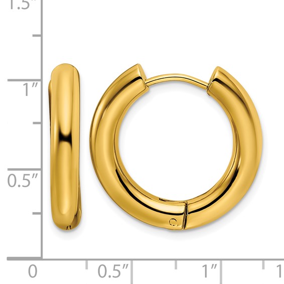 Chisel Stainless Steel Polished Yellow IP-plated 4mm Hinged Hoop Earrings