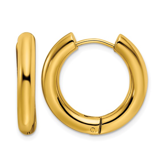 Chisel Stainless Steel Polished Yellow IP-plated 4mm Hinged Hoop Earrings