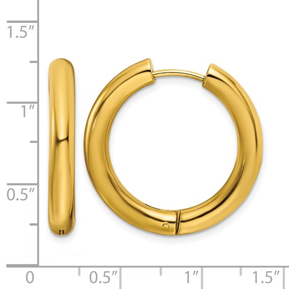 Chisel Stainless Steel Polished Yellow IP-plated 4mm Hinged Hoop Earrings