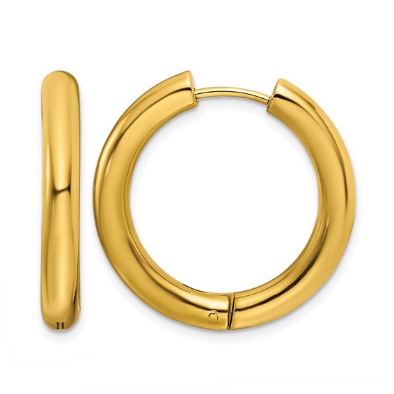 Chisel Stainless Steel Polished Yellow IP-plated 4mm Hinged Hoop Earrings