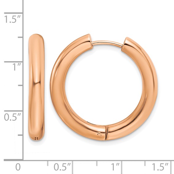 Chisel Stainless Steel Polished Rose IP-plated 4mm Hinged Hoop Earrings