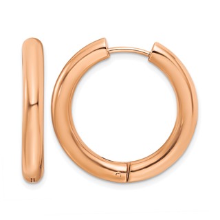 Chisel Stainless Steel Polished Rose IP-plated 4mm Hinged Hoop Earrings