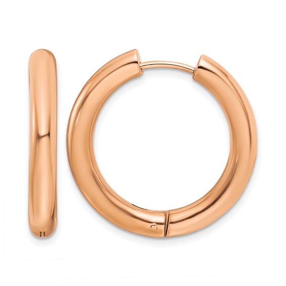 Chisel Stainless Steel Polished Rose IP-plated 4mm Hinged Hoop Earrings