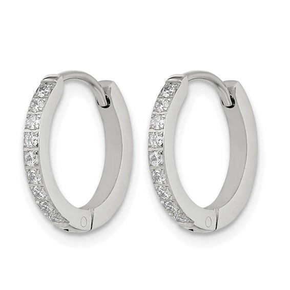 Chisel Stainless Steel Polished with Preciosa Crystal 2mm Hinged Hoop Earrings