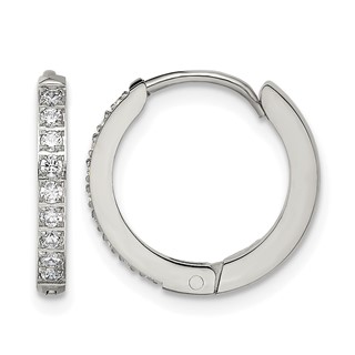 Chisel Stainless Steel Polished with Preciosa Crystal 2mm Hinged Hoop Earrings