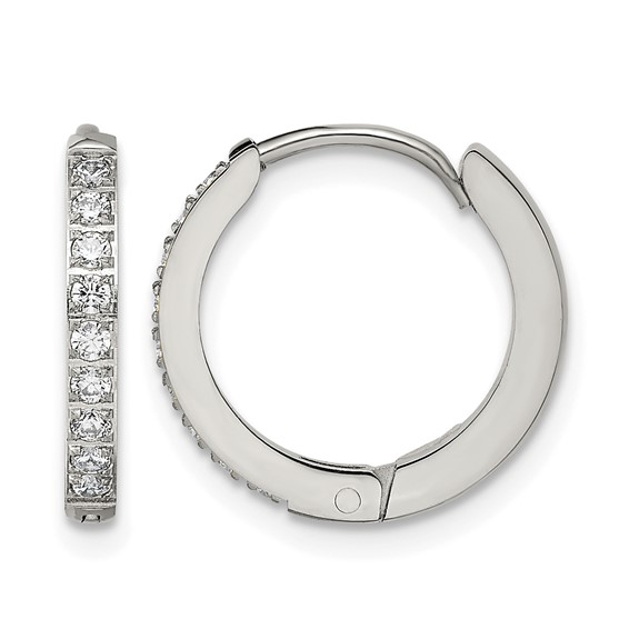 Chisel Stainless Steel Polished with Preciosa Crystal 2mm Hinged Hoop Earrings