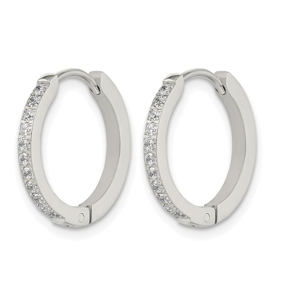 Chisel Stainless Steel Polished with Preciosa Crystal 2mm Hinged Hoop Earrings