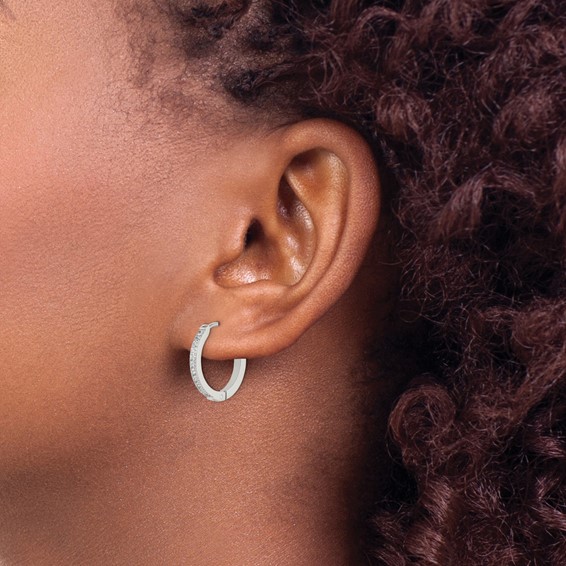 Chisel Stainless Steel Polished with Preciosa Crystal 2mm Hinged Hoop Earrings