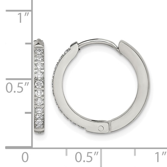 Chisel Stainless Steel Polished with Preciosa Crystal 2mm Hinged Hoop Earrings