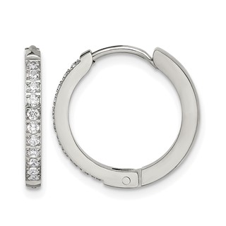 Chisel Stainless Steel Polished with Preciosa Crystal 2mm Hinged Hoop Earrings
