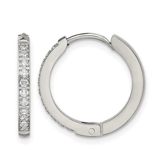 Chisel Stainless Steel Polished with Preciosa Crystal 2mm Hinged Hoop Earrings