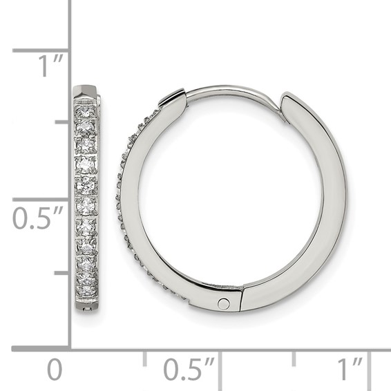 Chisel Stainless Steel Polished with Preciosa Crystal 2mm Hinged Hoop Earrings