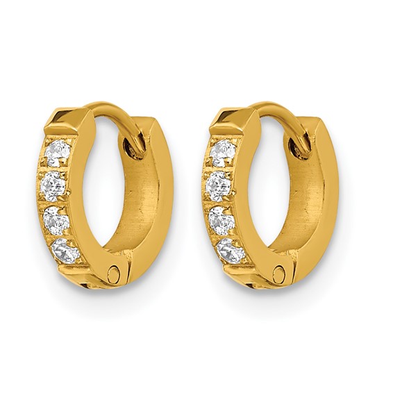 Chisel Stainless Steel Polished Yellow IP-plated with Preciosa Crystal Hinged Hoop Earrings