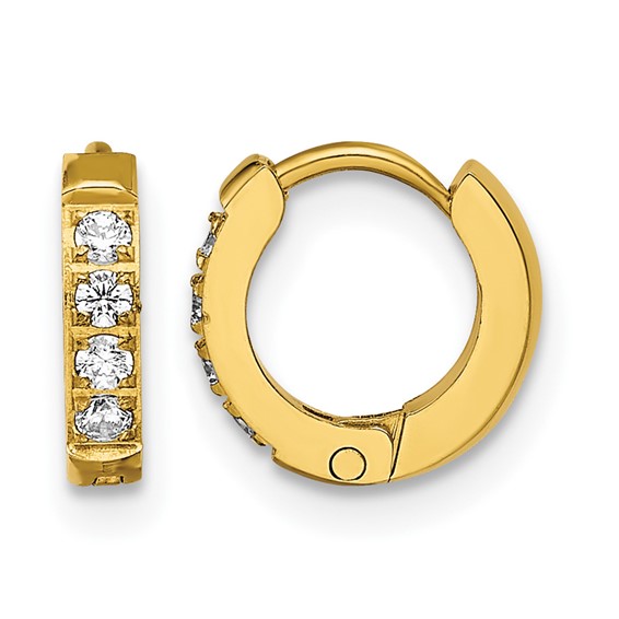 Chisel Stainless Steel Polished Yellow IP-plated with Preciosa Crystal Hinged Hoop Earrings