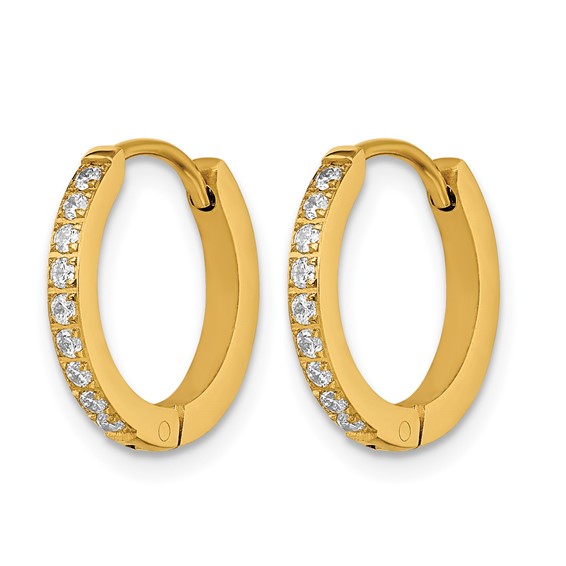 Chisel Stainless Steel Polished Yellow IP-plated with Preciosa Crystal Hinged Hoop Earrings