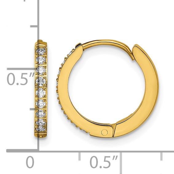 Chisel Stainless Steel Polished Yellow IP-plated with Preciosa Crystal Hinged Hoop Earrings