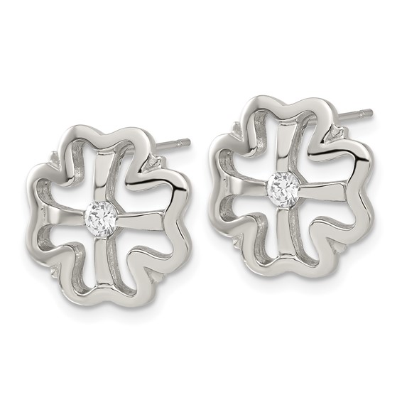 Stainless Steel CZ Clover Earrings