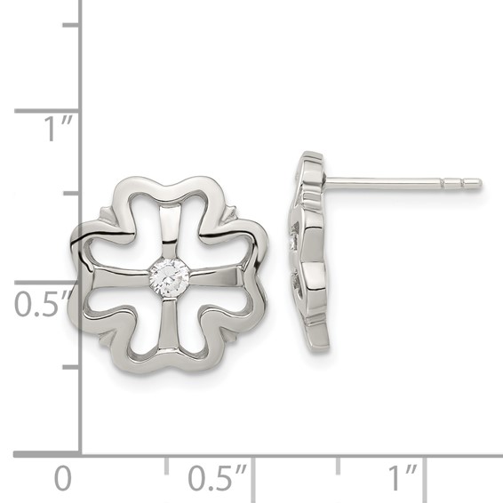 Stainless Steel CZ Clover Earrings