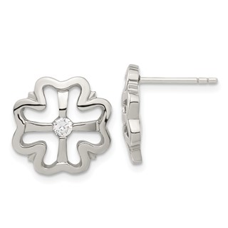 Stainless Steel CZ Clover Earrings