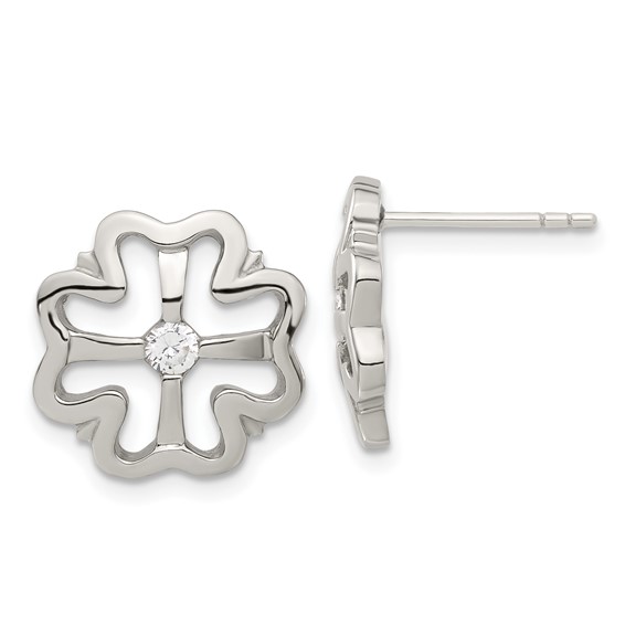 Stainless Steel CZ Clover Earrings