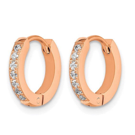 Chisel Stainless Steel Polished Rose IP-plated with Preciosa Crystal Hinged Hoop Earrings
