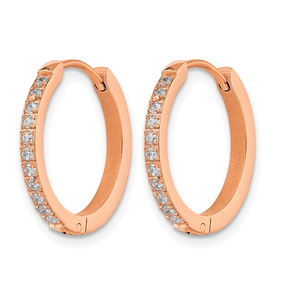 Chisel Stainless Steel Polished Rose IP-plated with Preciosa Crystal Hinged Hoop Earrings