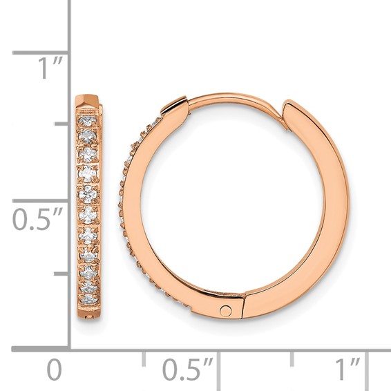 Chisel Stainless Steel Polished Rose IP-plated with Preciosa Crystal Hinged Hoop Earrings