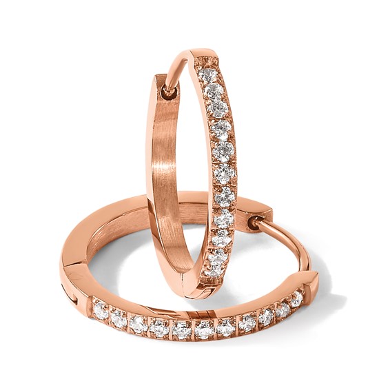 Chisel Stainless Steel Polished Rose IP-plated with Preciosa Crystal Hinged Hoop Earrings