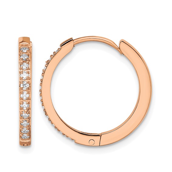 Chisel Stainless Steel Polished Rose IP-plated with Preciosa Crystal Hinged Hoop Earrings