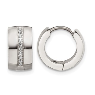 Chisel Stainless Steel Polished with Preciosa Crystal 7mm Hinged Hoop Earrings