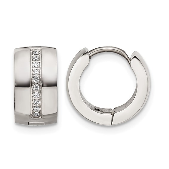 Chisel Stainless Steel Polished with Preciosa Crystal 7mm Hinged Hoop Earrings