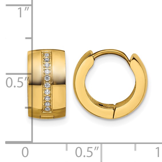 Chisel Stainless Steel Polished Yellow IP-plated with Preciosa Crystal Hinged Hoop Earrings