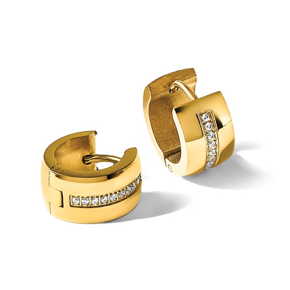 Chisel Stainless Steel Polished Yellow IP-plated with Preciosa Crystal Hinged Hoop Earrings