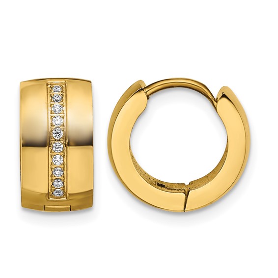 Chisel Stainless Steel Polished Yellow IP-plated with Preciosa Crystal Hinged Hoop Earrings