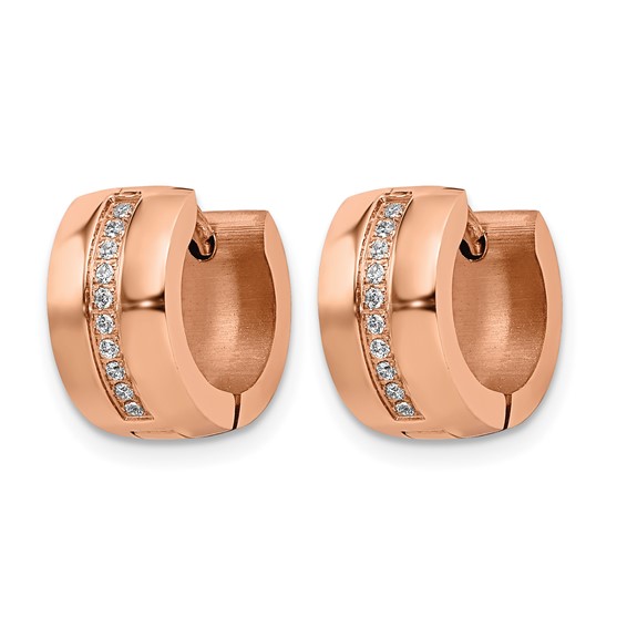 Chisel Stainless Steel Polished Rose IP-plated with Preciosa Crystal Hinged Hoop Earrings