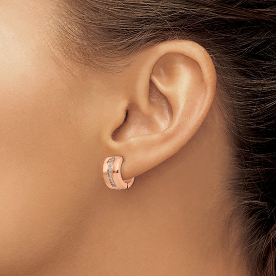 Chisel Stainless Steel Polished Rose IP-plated with Preciosa Crystal Hinged Hoop Earrings