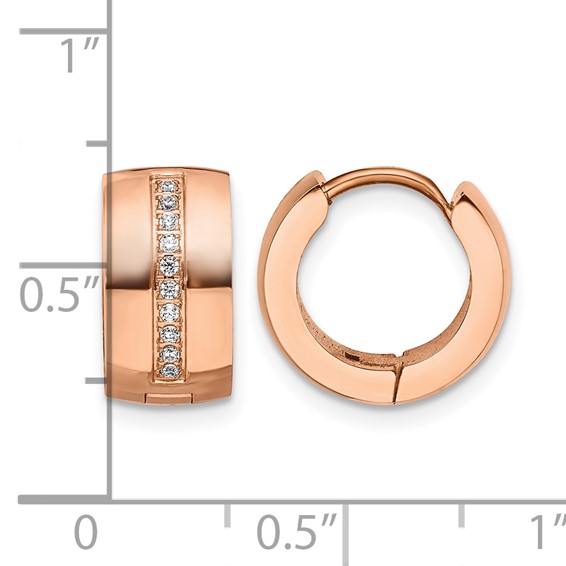 Chisel Stainless Steel Polished Rose IP-plated with Preciosa Crystal Hinged Hoop Earrings