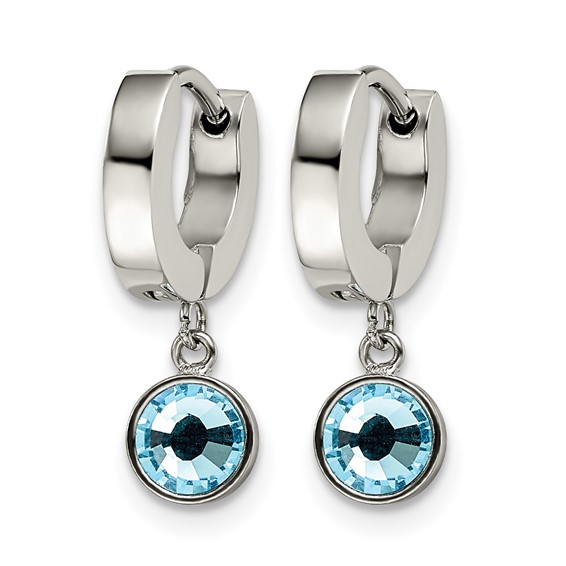 Chisel Stainless Steel Polished with Blue Preciosa Crystal Dangle Hinged Hoop Earring