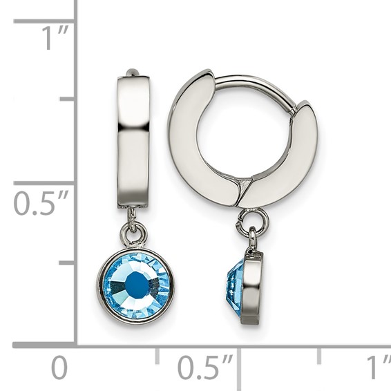 Chisel Stainless Steel Polished with Blue Preciosa Crystal Dangle Hinged Hoop Earring