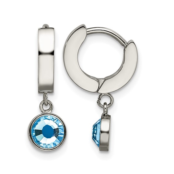 Chisel Stainless Steel Polished with Blue Preciosa Crystal Dangle Hinged Hoop Earring