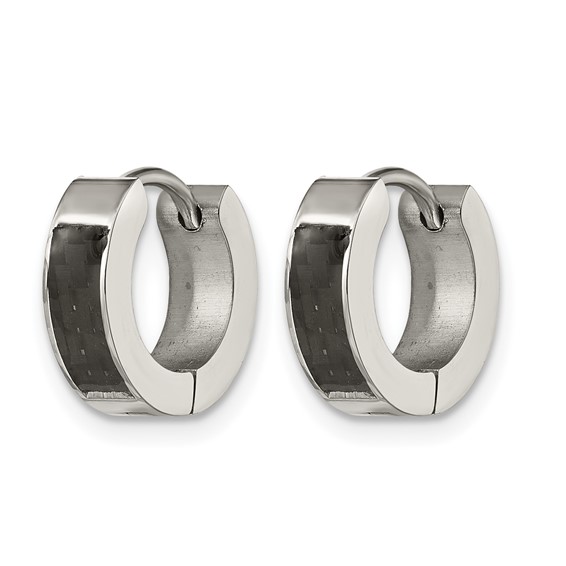 Chisel Stainless Steel Polished with Carbon Fiber Inlay 4mm Hinged Hoop Earrings