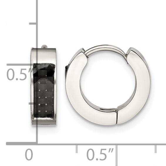 Chisel Stainless Steel Polished with Carbon Fiber Inlay 4mm Hinged Hoop Earrings