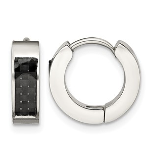 Chisel Stainless Steel Polished with Carbon Fiber Inlay 4mm Hinged Hoop Earrings