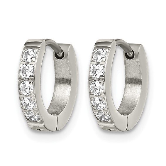 Chisel Stainless Steel Polished with CZ 2.5mm Hinged Hoop Earrings