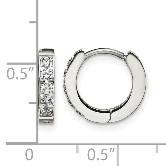 Chisel Stainless Steel Polished with CZ 2.5mm Hinged Hoop Earrings