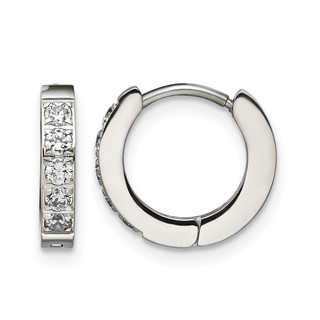 Chisel Stainless Steel Polished with CZ 2.5mm Hinged Hoop Earrings