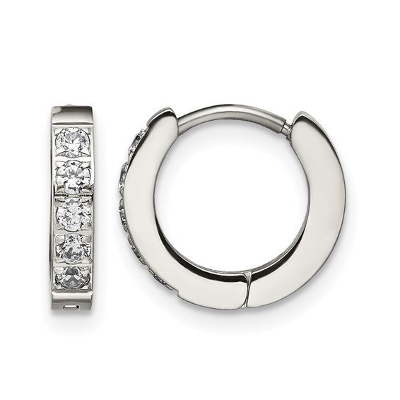 Chisel Stainless Steel Polished with CZ 2.5mm Hinged Hoop Earrings