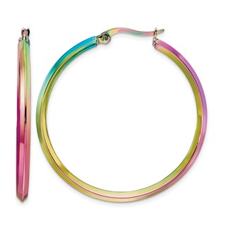 Chisel Stainless Steel Polished Rainbow IP-plated 2.5mm Hoop Earrings