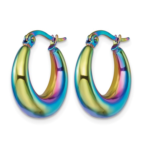 Chisel Stainless Steel Polished Rainbow IP-plated Hoop Earrings